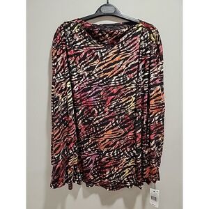 Calessa NWT Blouse Womens 3X Long Sleeve Zebra Print Polyester Blend Boho Top
